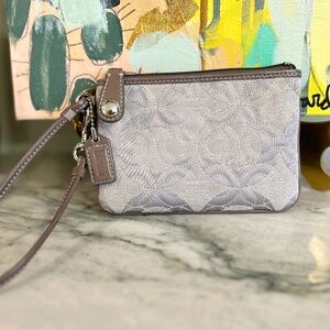 Coach Signature Gray Optic C Quilted Wristlet with Leather Trim